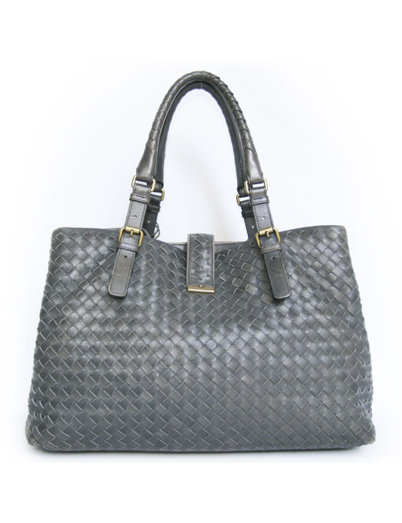 Sac BOTTEGA VENETA cuir tressé gris