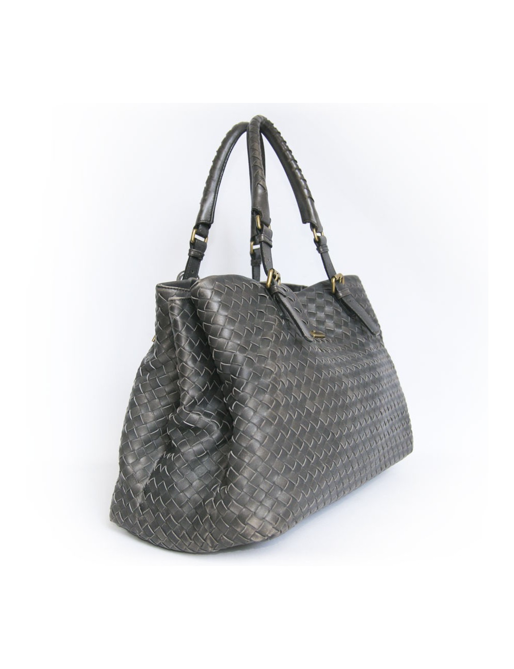 Sac BOTTEGA VENETA cuir tressé gris