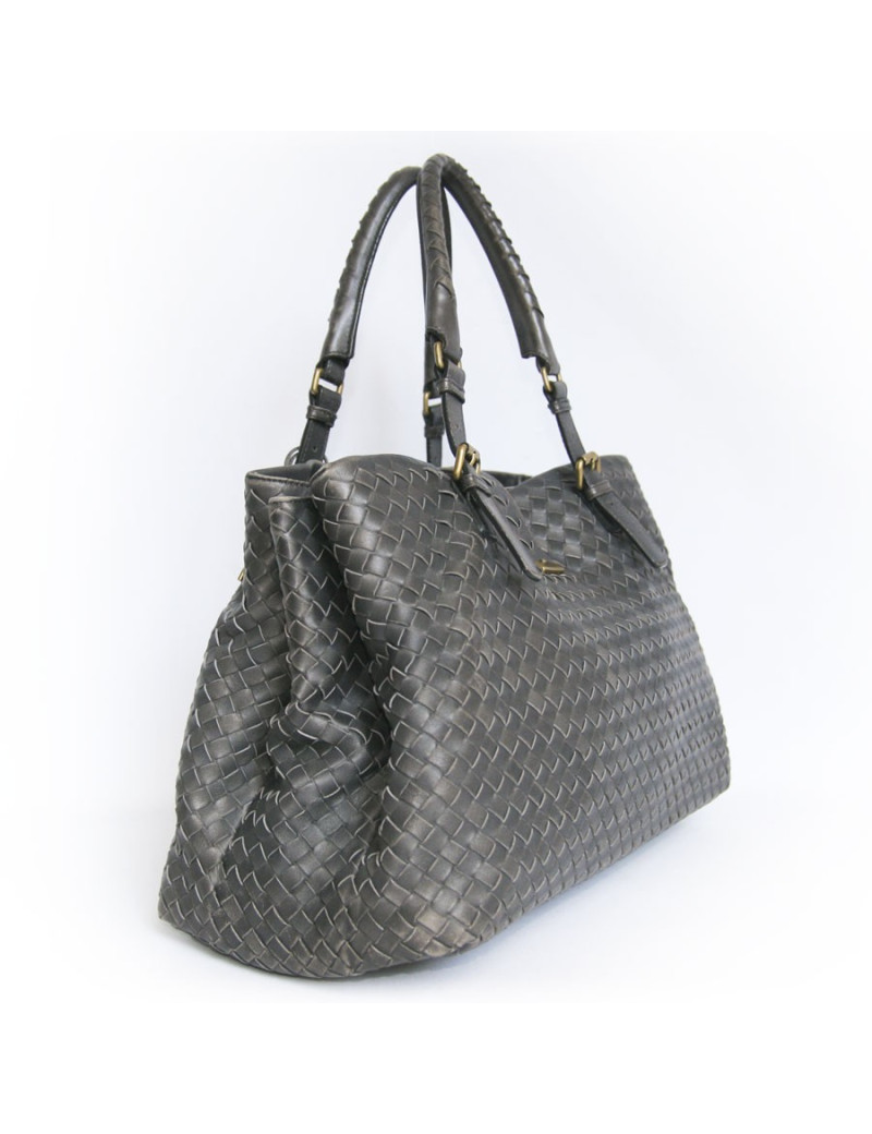 Sac BOTTEGA VENETA cuir tressé gris