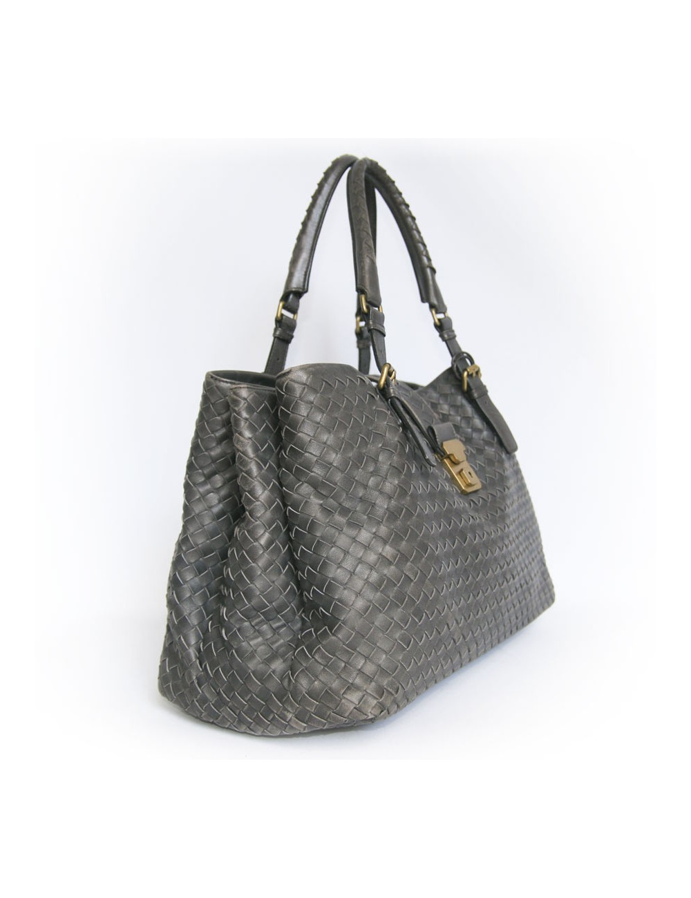 Sac BOTTEGA VENETA cuir tressé gris