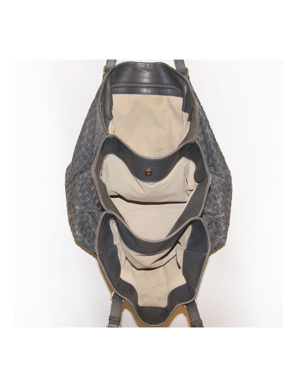 Sac BOTTEGA VENETA cuir tressé gris