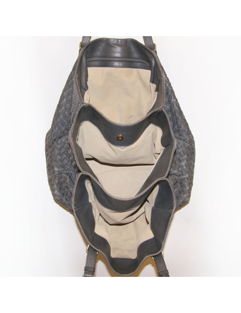 Sac BOTTEGA VENETA cuir tressé gris