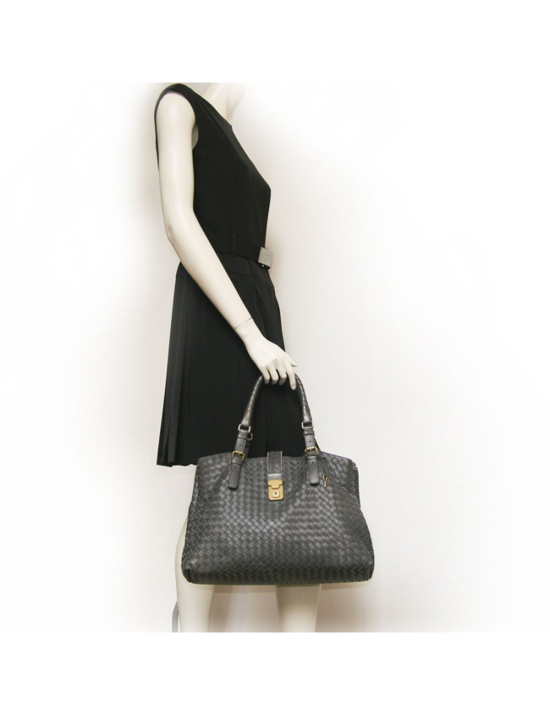 Sac BOTTEGA VENETA cuir tressé gris