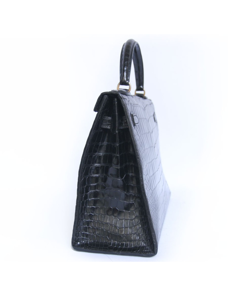 Kelly 32 crocodile porosus noir bijouterie dorée