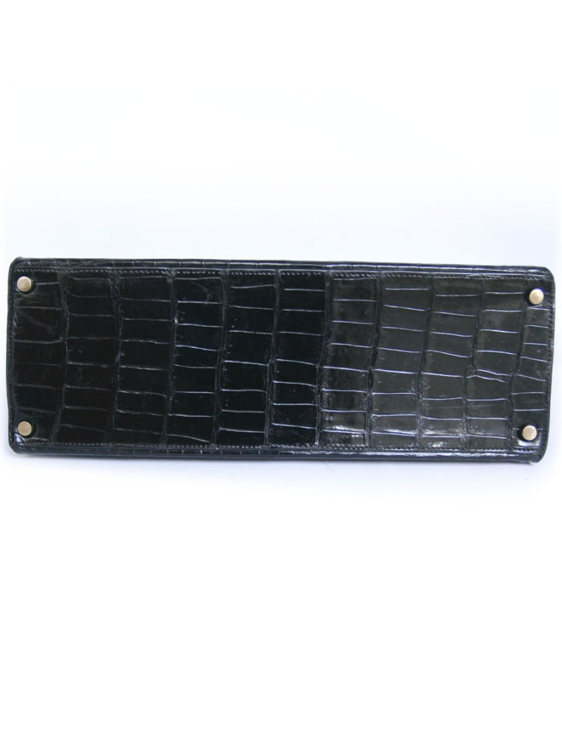 Kelly 32 crocodile porosus noir bijouterie dorée