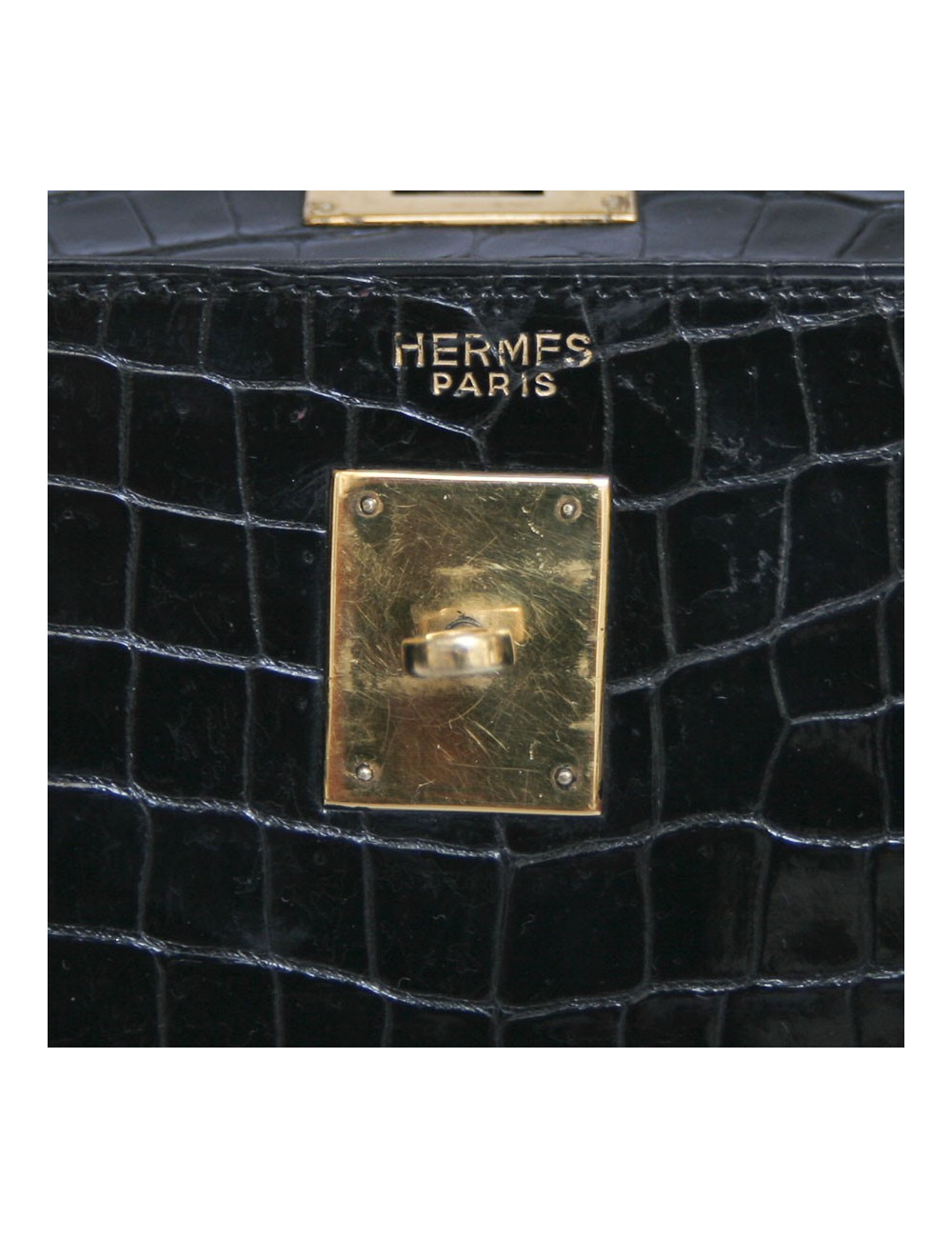 Kelly 32 crocodile porosus noir bijouterie dorée