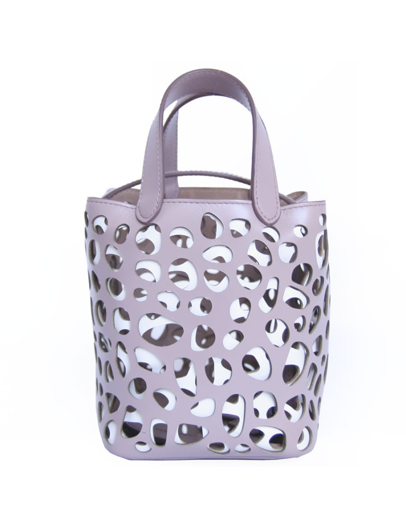 Sac seau ALAIA bicolore cuir mauve clair