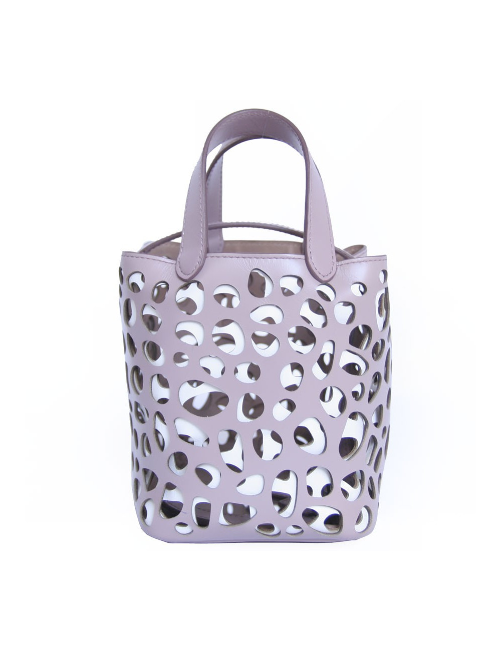 Sac seau ALAIA bicolore cuir mauve clair