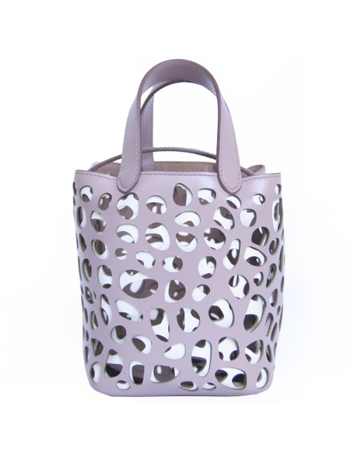Sac seau ALAIA bicolore cuir mauve clair
