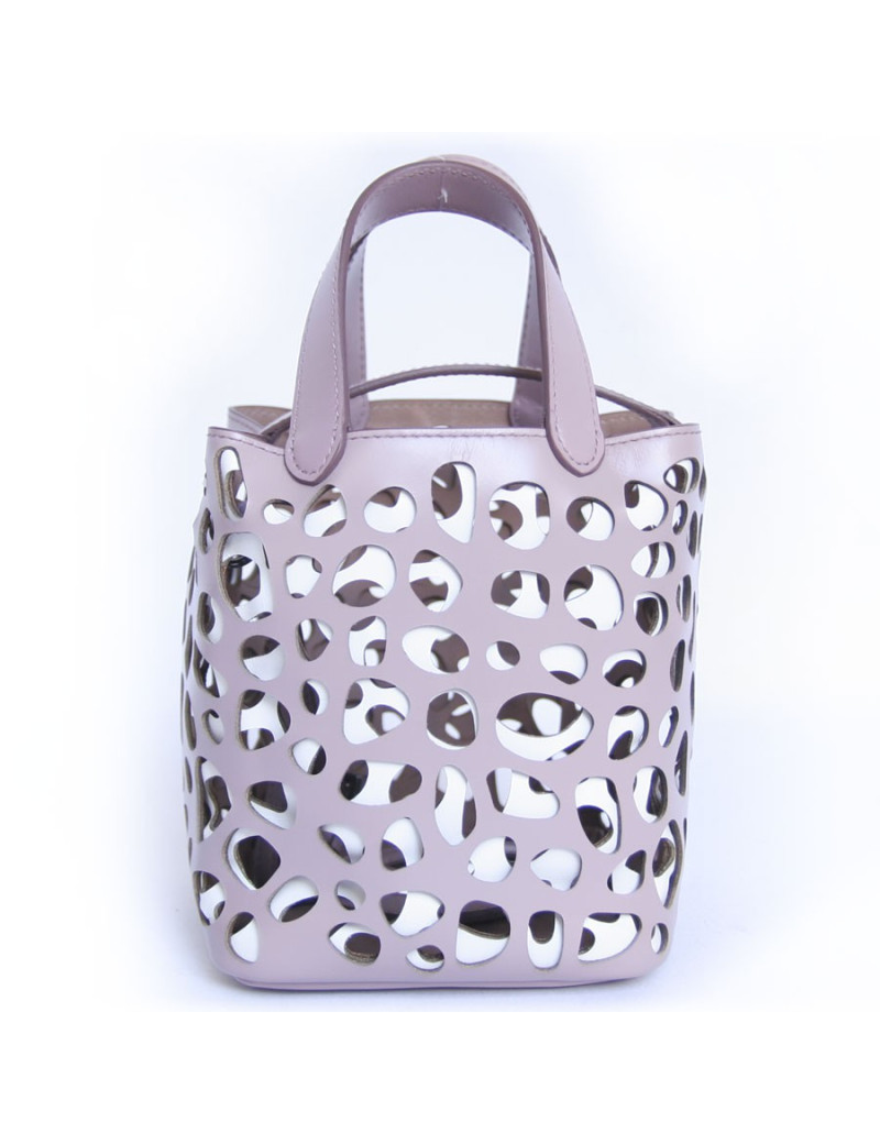 Sac seau ALAIA bicolore cuir mauve clair