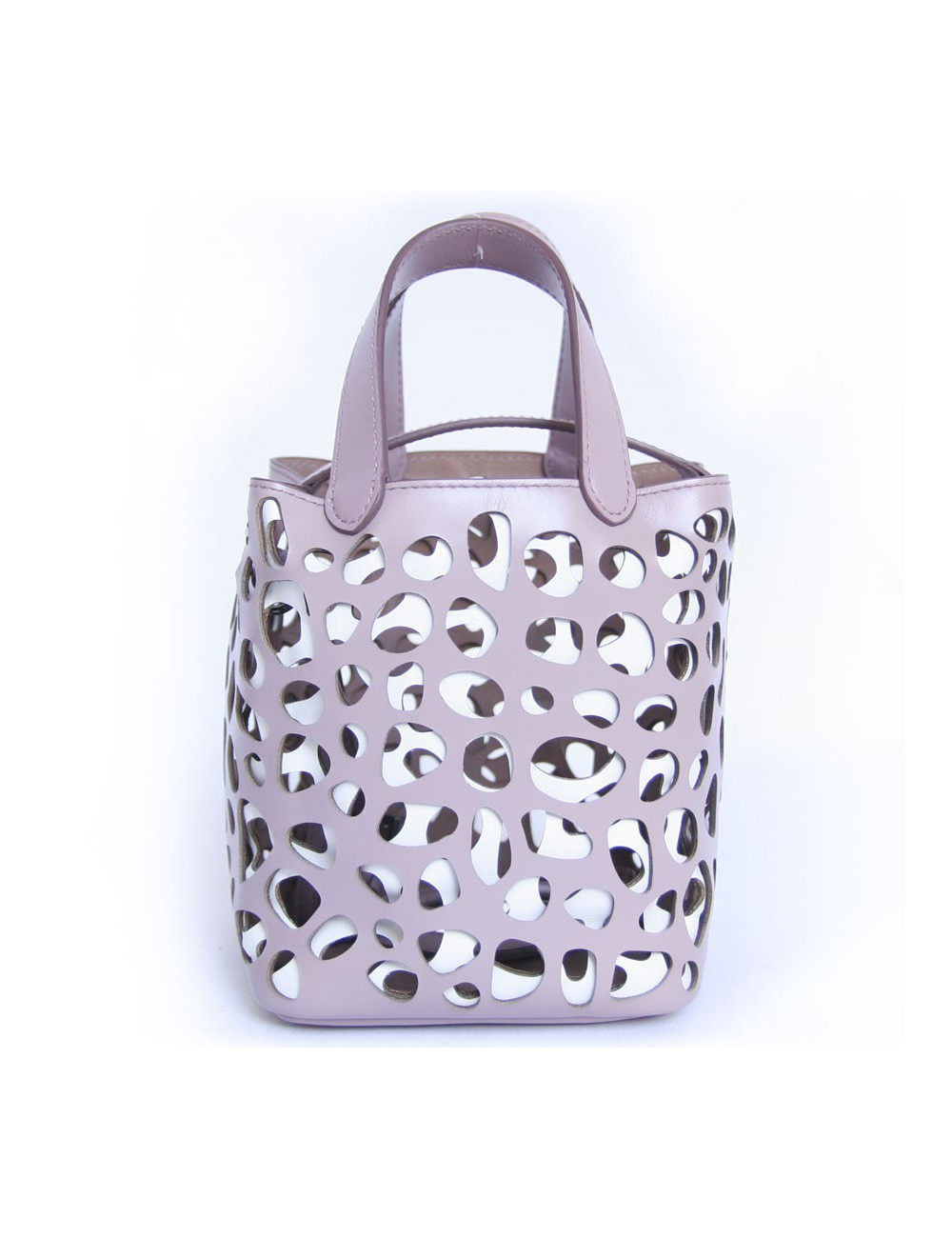 Sac seau ALAIA bicolore cuir mauve clair