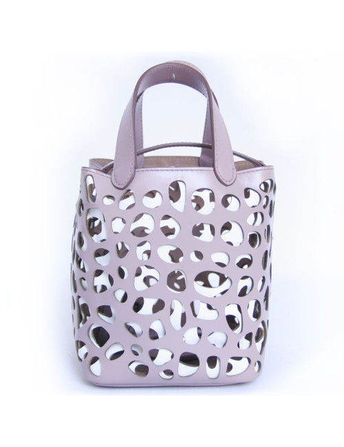Sac seau ALAIA bicolore cuir mauve clair