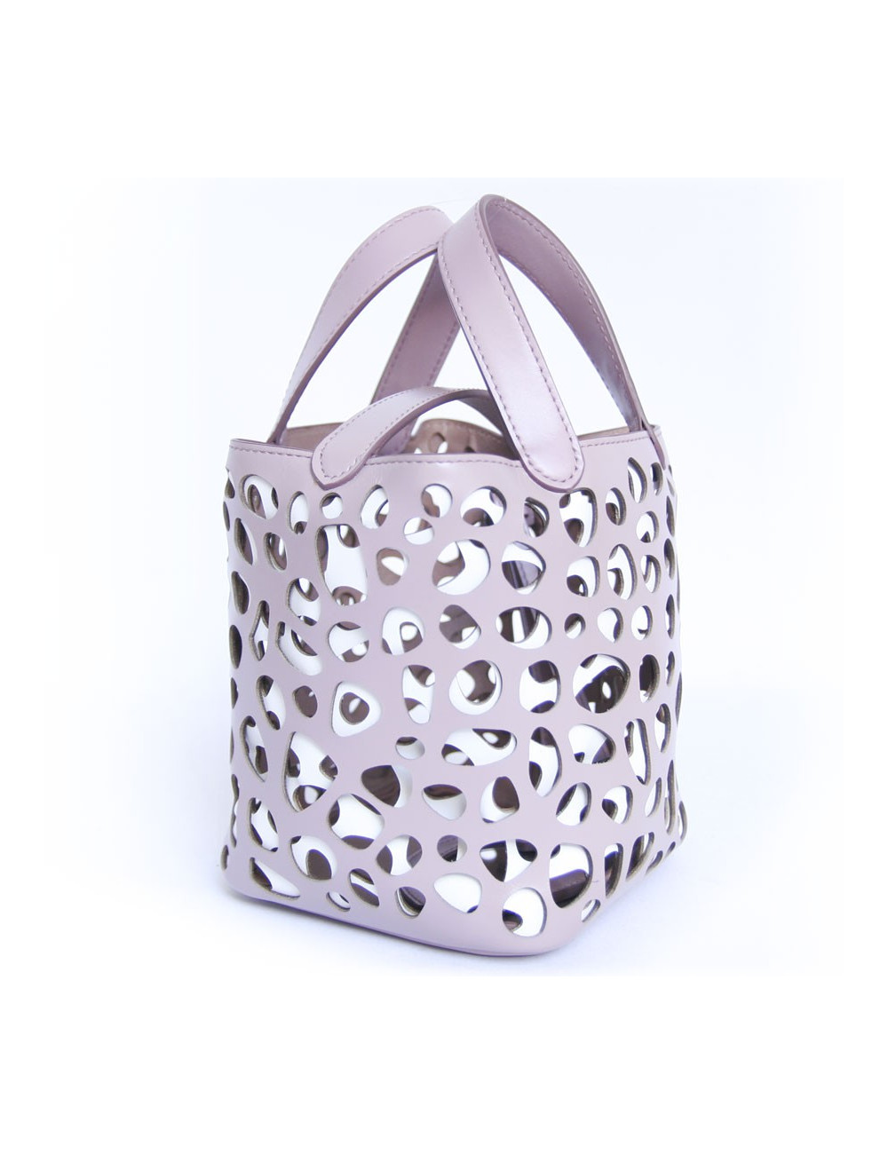 Sac seau ALAIA bicolore cuir mauve clair