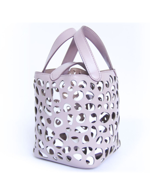 Sac seau ALAIA bicolore cuir mauve clair