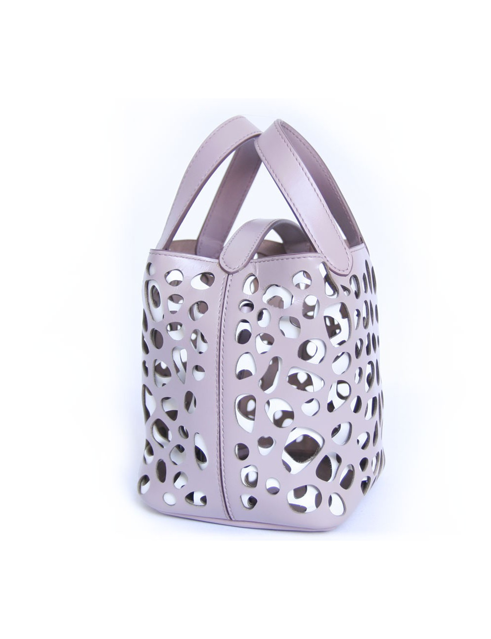 Sac seau ALAIA bicolore cuir mauve clair