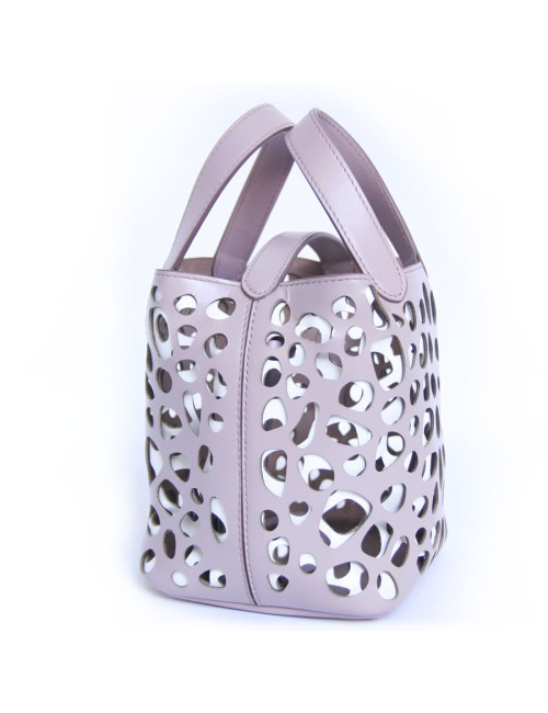 Sac seau ALAIA bicolore cuir mauve clair