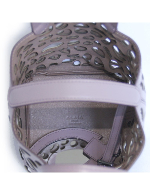 Sac seau ALAIA bicolore cuir mauve clair