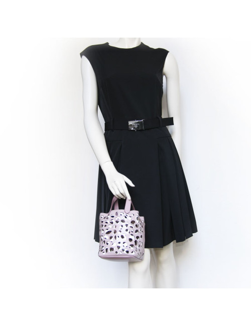 Sac seau ALAIA bicolore cuir mauve clair