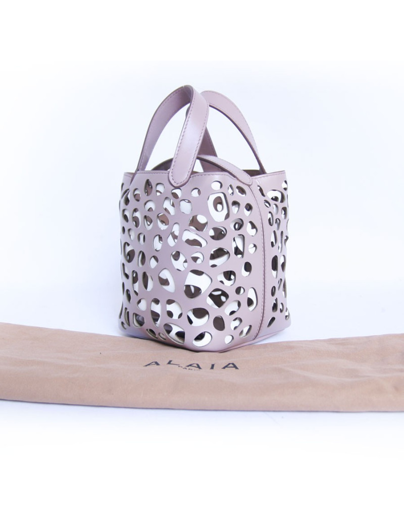 Sac seau ALAIA bicolore cuir mauve clair