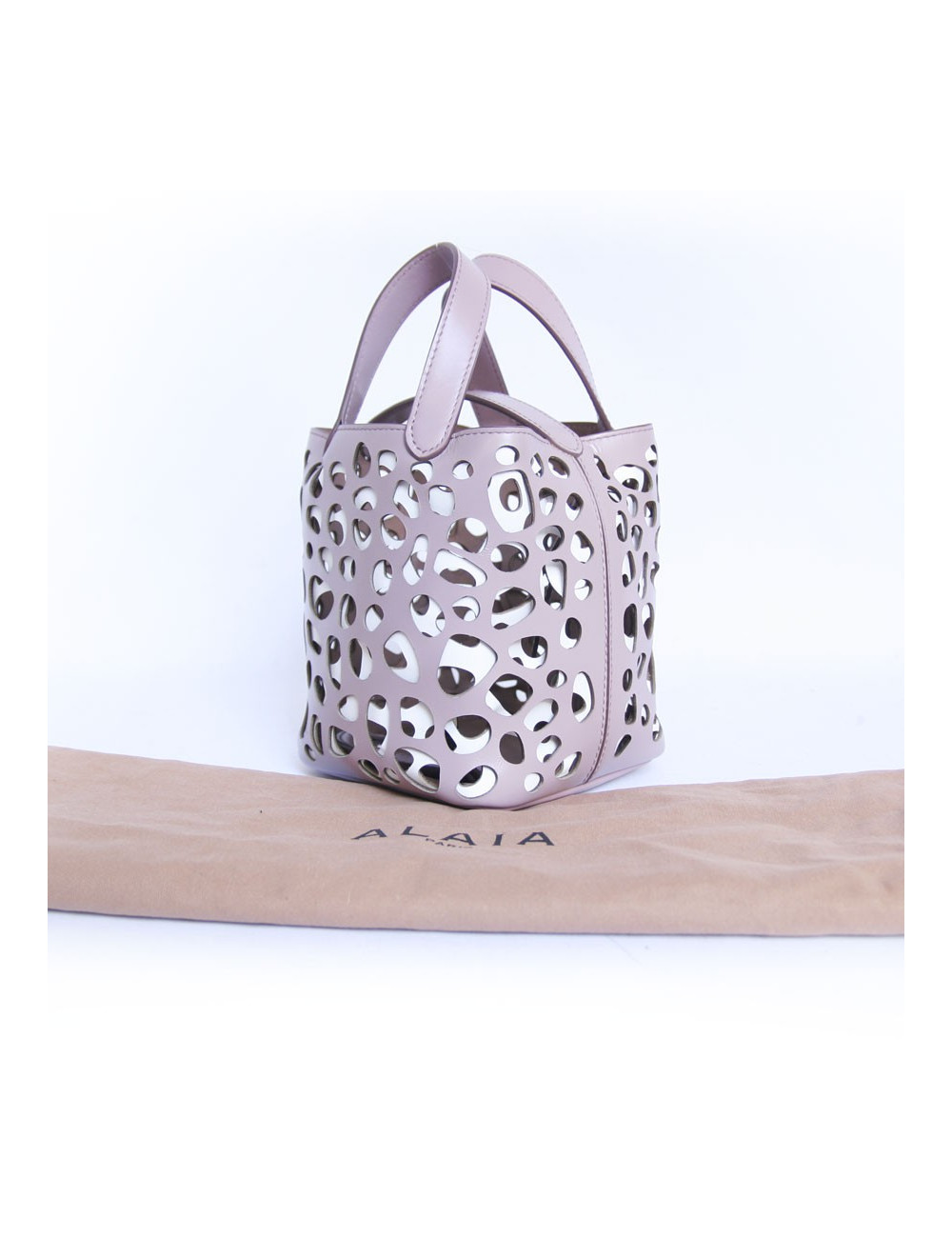 Sac seau ALAIA bicolore cuir mauve clair