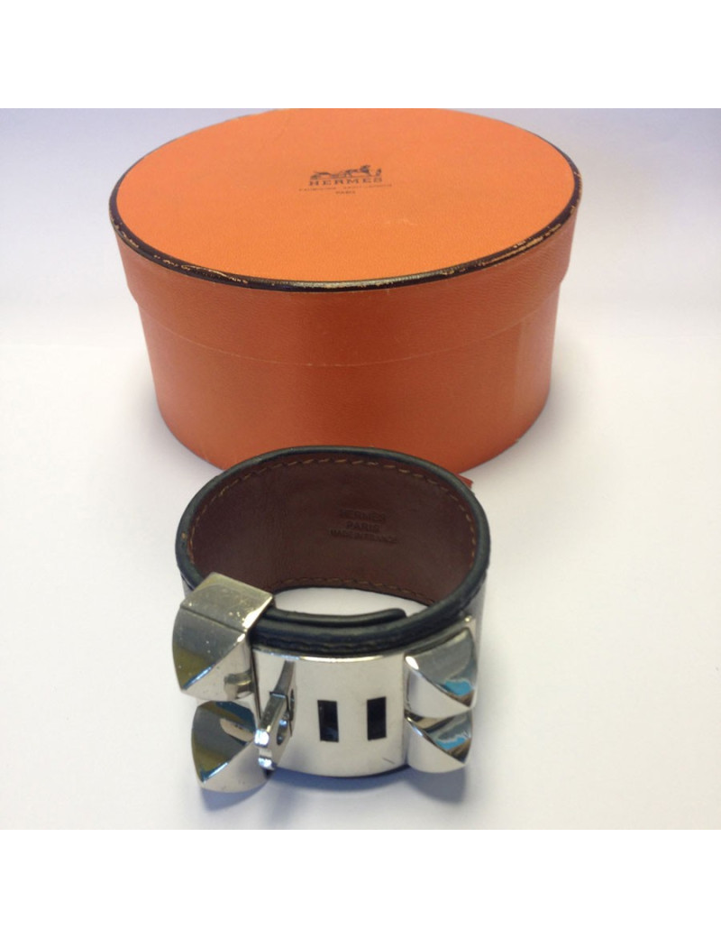 Bracelet HERMES collier de chien cuir box marron 