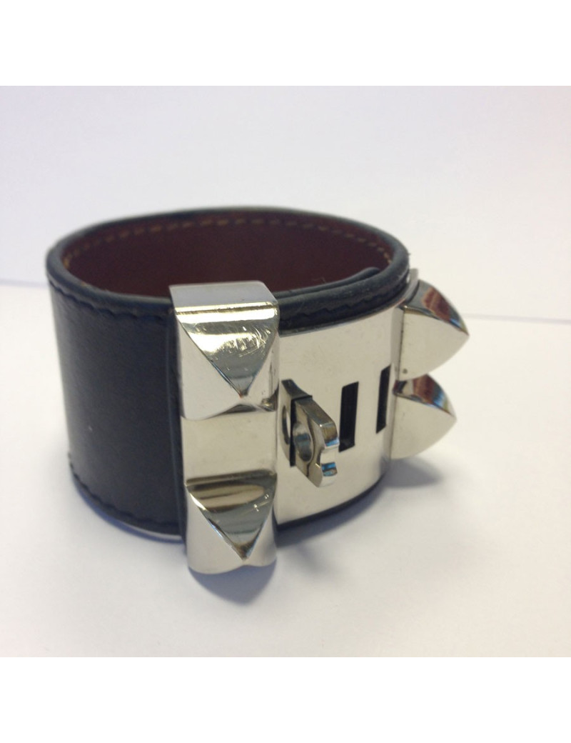 Bracelet HERMES collier de chien cuir box marron 