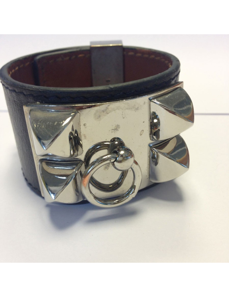 Bracelet HERMES collier de chien cuir box marron 