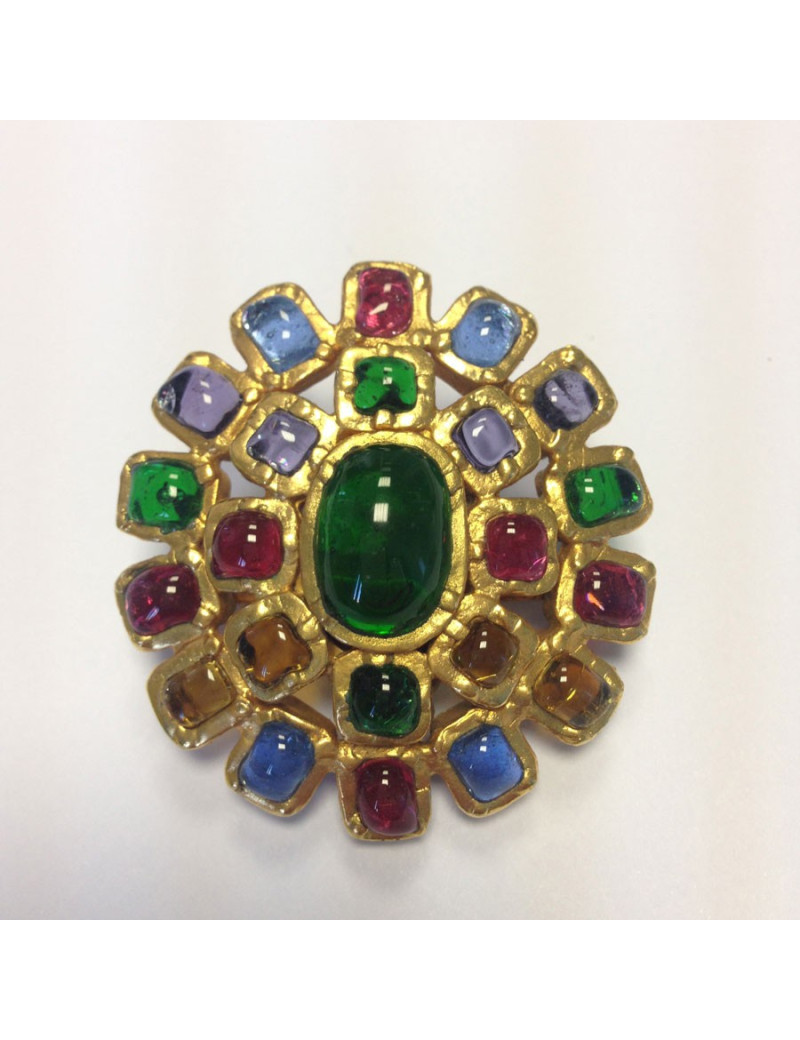 Broche CHANEL byzantine  vintage en pâte de verre
