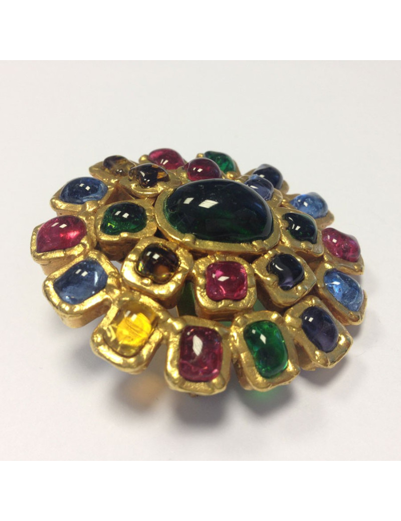 Broche CHANEL byzantine  vintage en pâte de verre