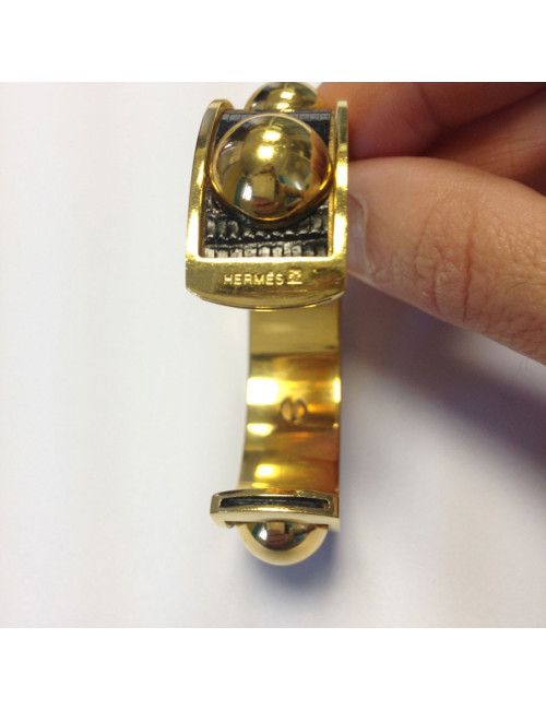 Bracelet HERMES métal doré et lézard marron
