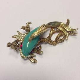 Turquoise Golden CARVEN enameled fish pin