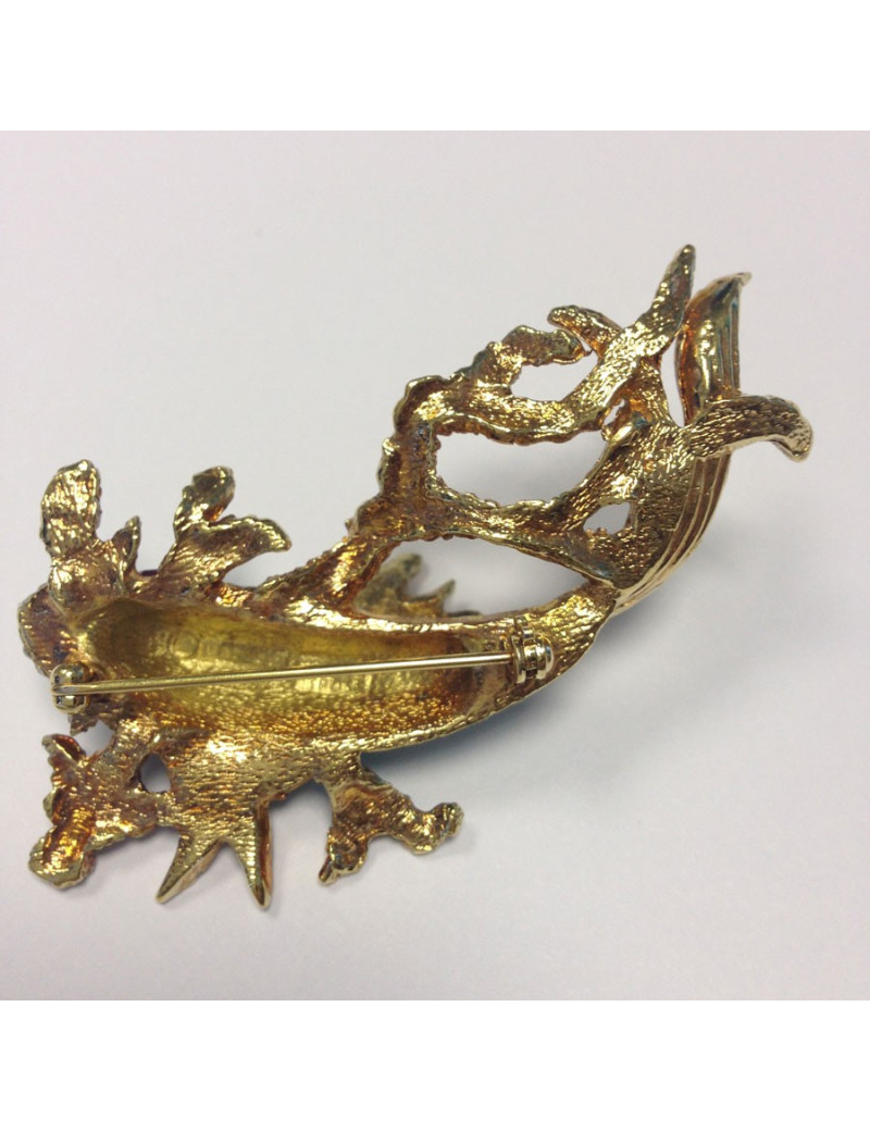 Broche CARVEN poisson émaillé turquoise dorée