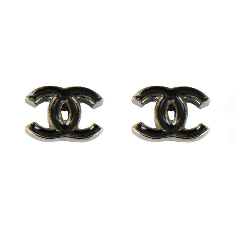 Mini ear CHANEL black enamelled metal studs - VALOIS VINTAGE PARIS