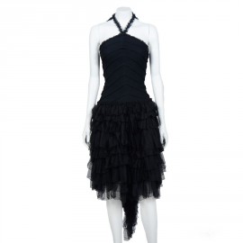 CHANEL T34 evening dress cruise 2002 Collection with black ruffles