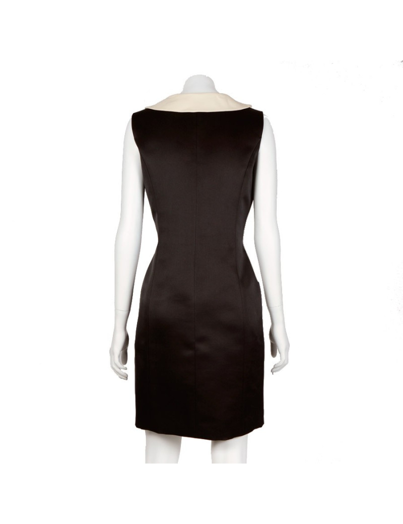 Robe CHANEL satin duchesse noire et soie beige