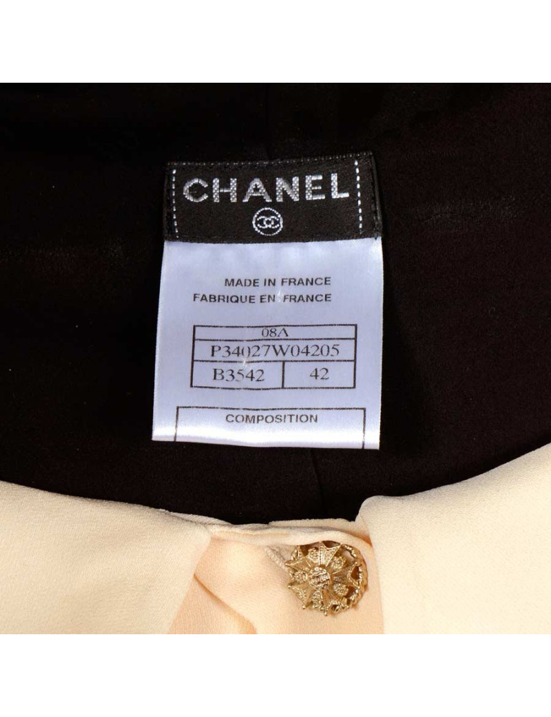 Robe CHANEL satin duchesse noire et soie beige