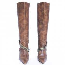 CELINE T 37 brown leather heels boots