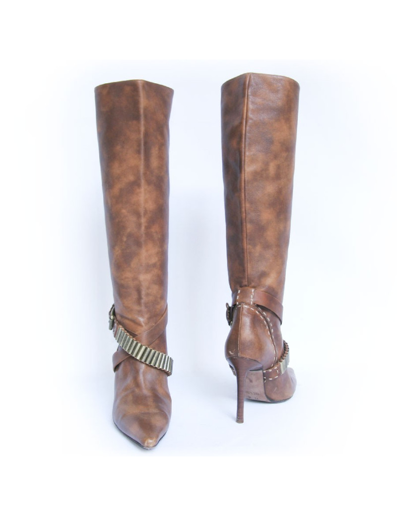 Bottes à talons CELINE cuir marron