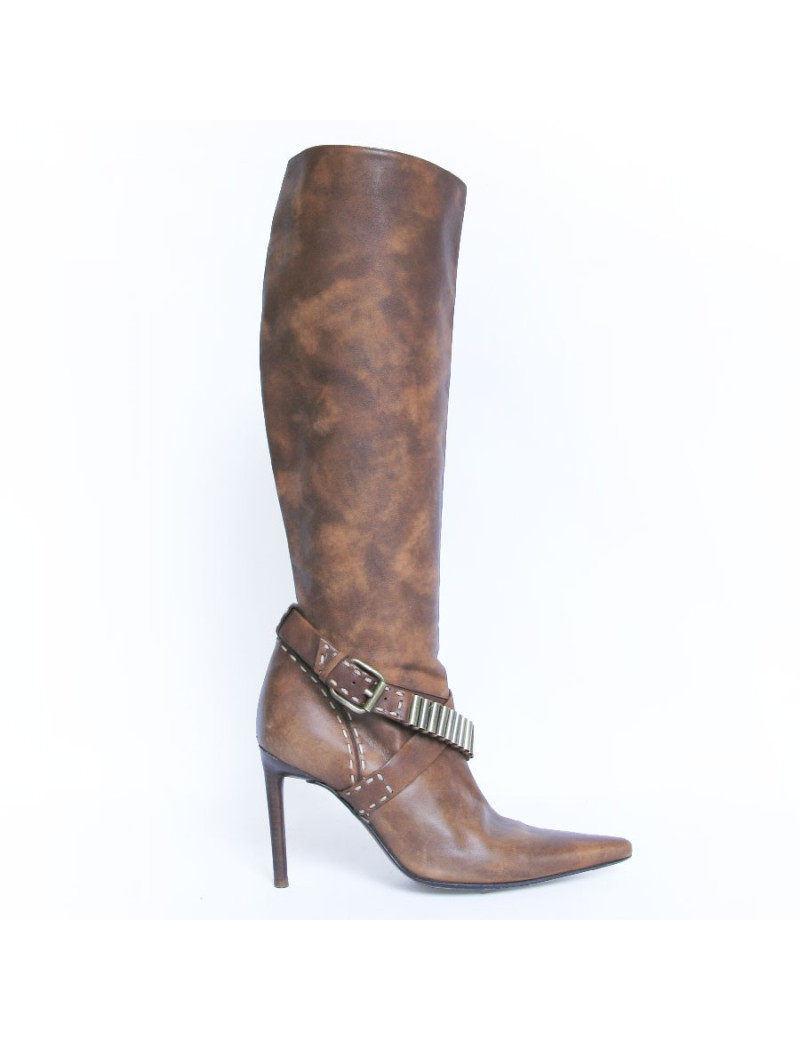 Bottes à talons CELINE cuir marron