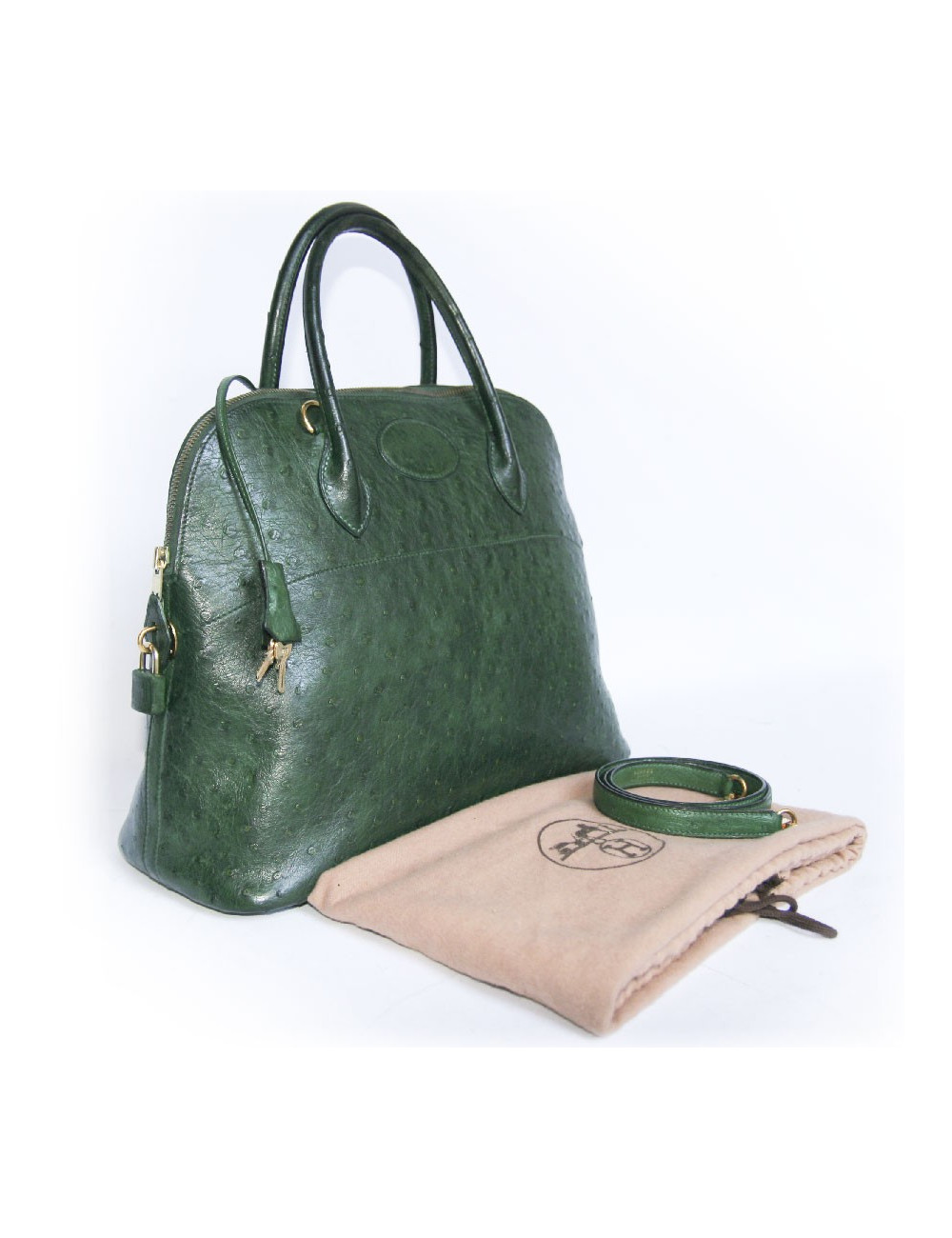 Sac bolide HERMES GM autruche vert