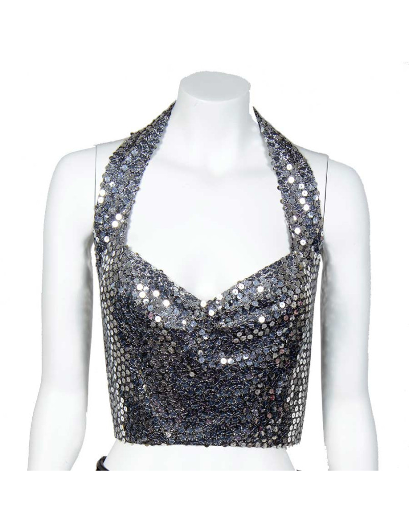 Top AZZARO gris à sequins