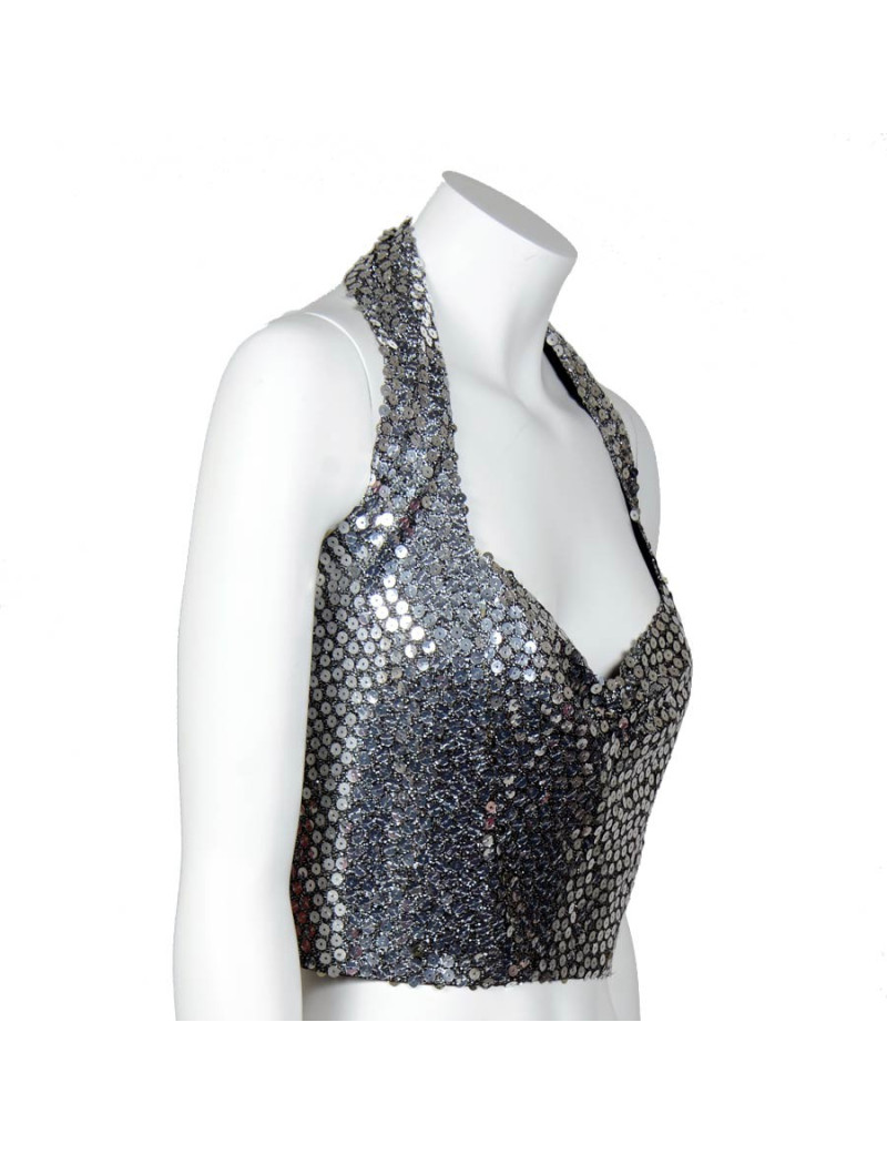Top AZZARO gris à sequins