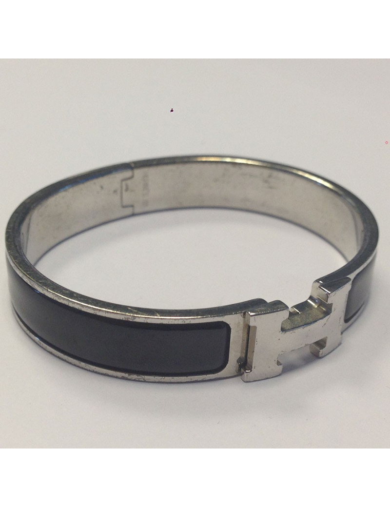 Bracelet "Clic H" HERMES métal argenté et noir