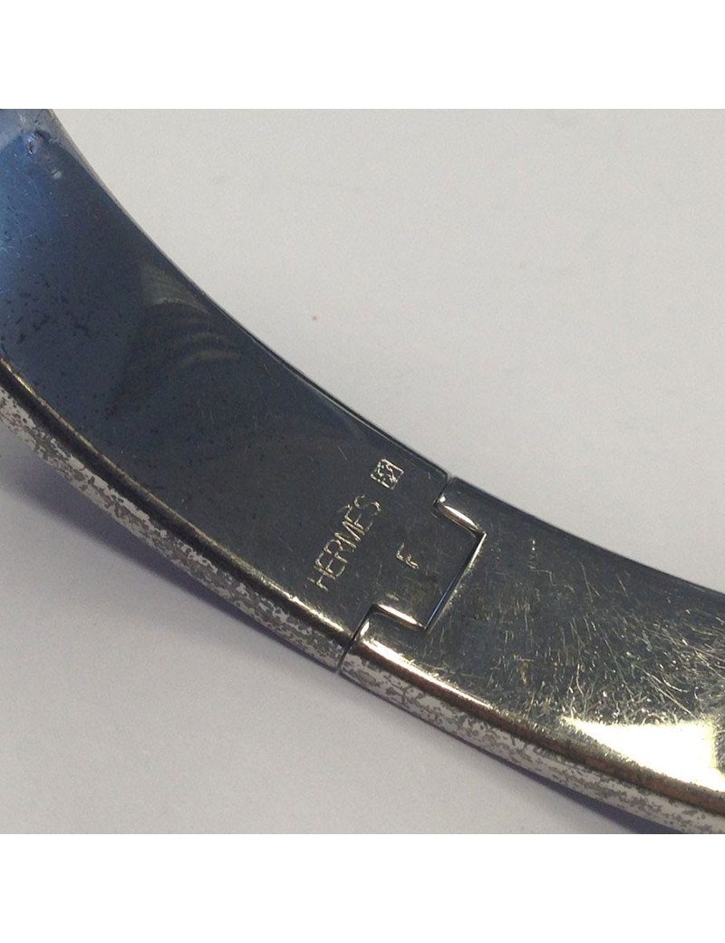 Bracelet "Clic H" HERMES métal argenté et noir