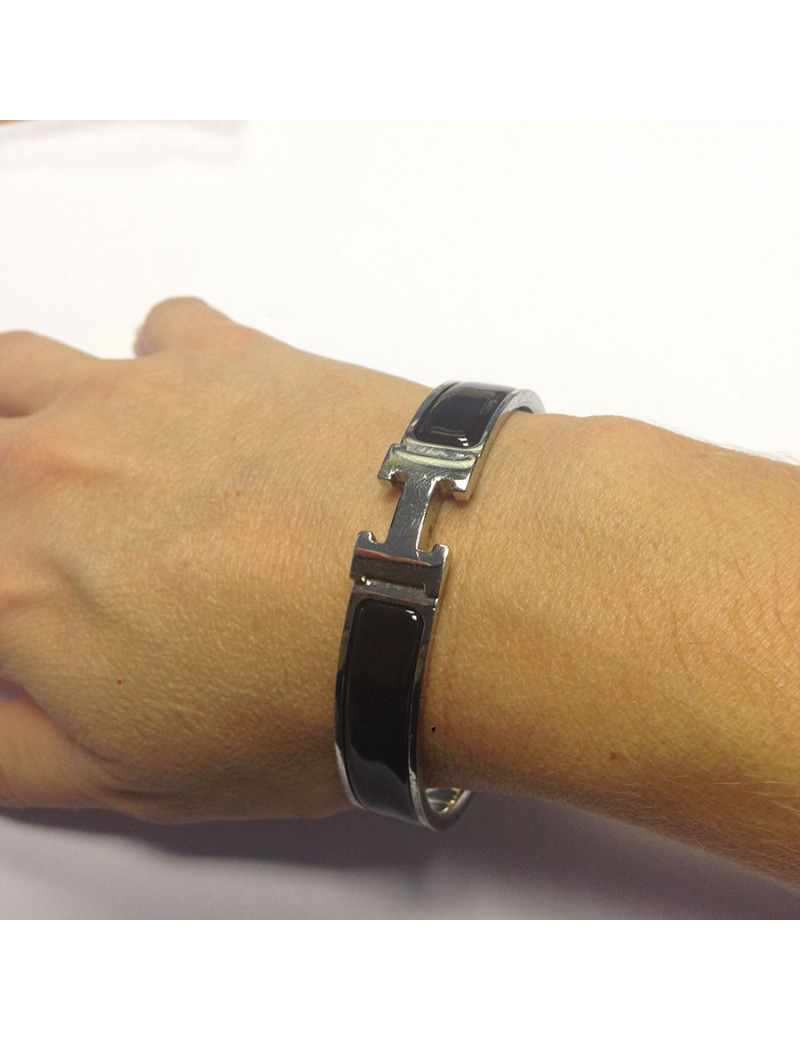 Bracelet "H" HERMES métal argenté