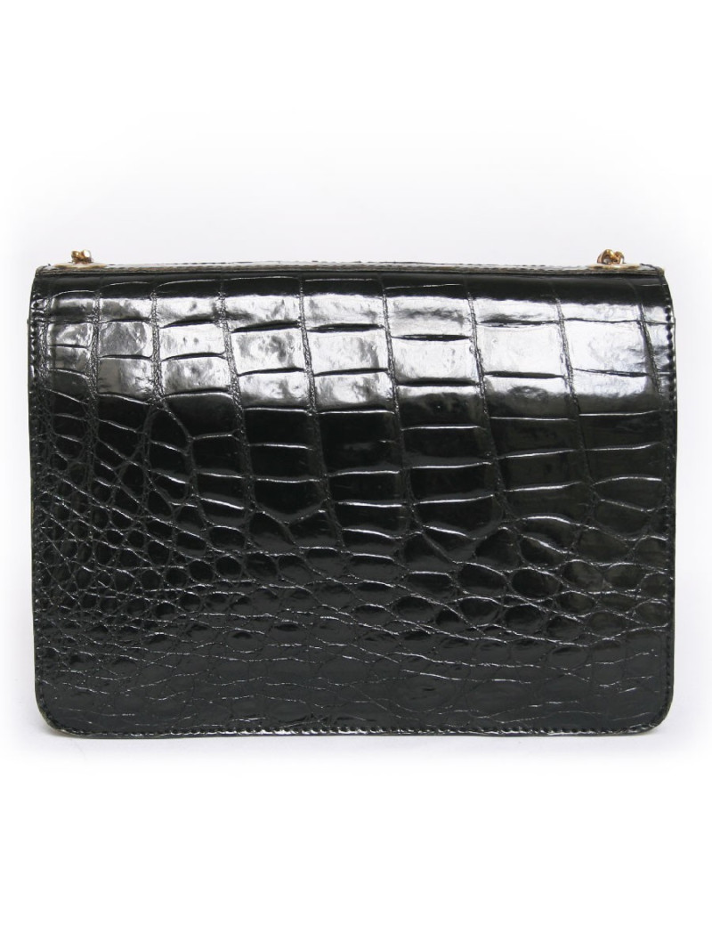 Sac  en croco noir anonyme vintage 