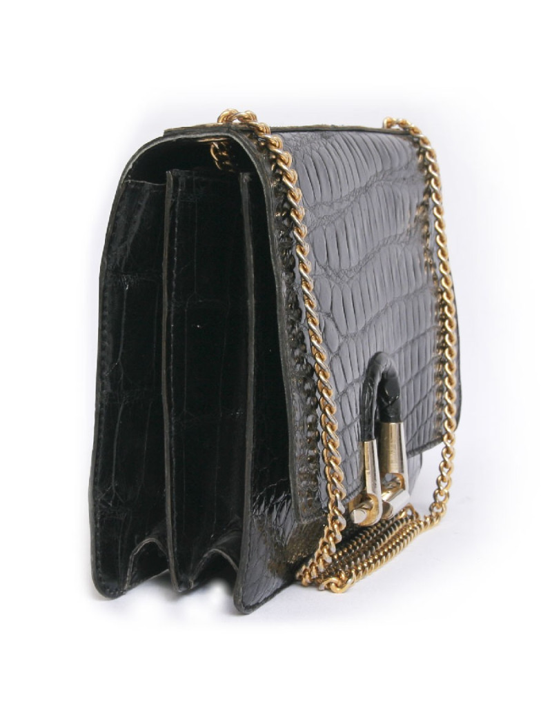 Sac  en croco noir anonyme vintage 