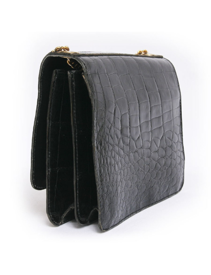 Sac  en croco noir anonyme vintage 