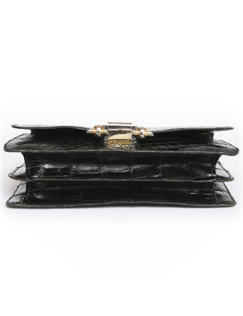 Sac  en croco noir anonyme vintage 