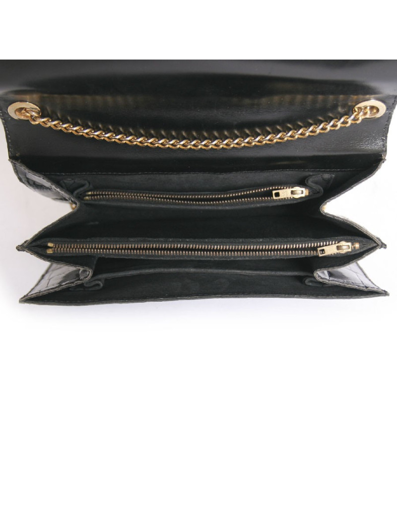 Sac  en croco noir anonyme vintage 